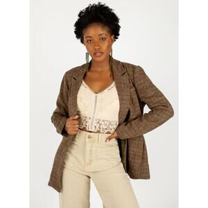 Joyfolie Mia Joy Louve Blazer in Tan & Brown Plaid Women’s Size XXS